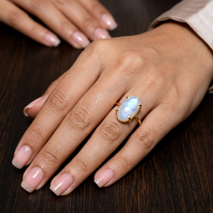 Natural Rainbow Moonstone <b>Ring</b> Teardrop Shape Gold Plated Handmade Boho Jewelry Prong Setting <b>Rings</b> June Birthstone <b>Ring</b> - Product Image 1