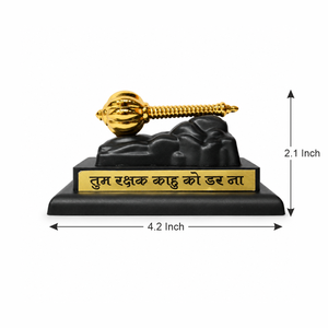 Figura Decorativa Dorada de Hanuman con Gada y la Frase “Tum Rakshak Kahu Ko Darna” sobre Base Negra - Product Image 2