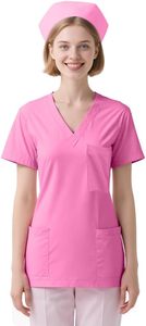 Tunique de travail rose pour femme en polycoton de qualité supérieure, uniforme de chef pour femme, tunique de travail lavande et blanche avec empiècements contrastants, broderie personnalisée - Product Image 3
