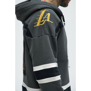 <span class=keywords><strong>Sweat</strong></span> à <span class=keywords><strong>capuche</strong></span> unisexe surdimensionné des <span class=keywords><strong>Lakers</strong></span>, design uni, en molleton de coton, décontracté, avec logo brodé sur le devant, poche, pour l'hiver - Product Image 4