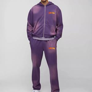 Ensemble de survêtement décontracté pour homme, respirant, ample, uni, avec pantalon évasé et sweat à capuche, fermeture éclair ornée de strass, collection automne - Product Image 6