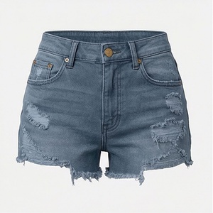 Shorts en jean taille haute pour femme, respirants, déchirés, délavés à la pierre, style streetwear décontracté pour l'été - Product Image 1