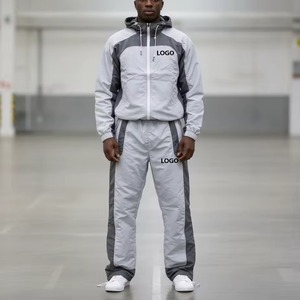 Custom Logo Nylon Fabric Baggy Zipper Hoodie Waterproof Reflective <b>Wind</b> <b>Breaker</b> Jogger Track Suit Windbreaker Tracksuit for Men - Product Image 1