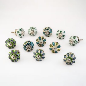 Rouund <b>ceramic</b> furniture <b>knobs</b> <b>Ceramic</b> Cabinet <b>Knobs</b> Round Handcrafted Plant Pattern Traditional Design Package Kitchen - Product Image 1