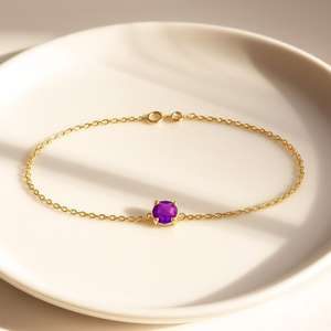 Bracelet délicat avec breloque en améthyste, argent sterling 925, plaqué argent, fait main, cadeau d'anniversaire pour femme - Product Image 5