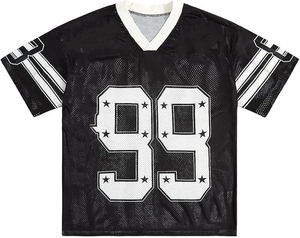 Maillot de football en mesh noir numéro 99 étoiles blanches col en V manches courtes homme coton biologique écologique séchage rapide chez Nurak 2026 - Product Image 1