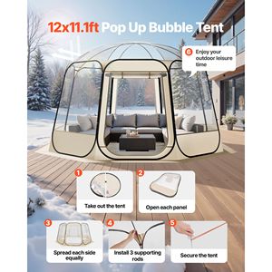 Tenda da Campeggio Pop-up Trasparente Impermeabile e Resistente ai Raggi UV 12 x 11,1 piedi per Riparo Esterno e Tende a Igloo da Giardino - Product Image 2