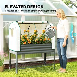 Fioriera Rialzata in Metallo Zincato Grigio Scuro con Copertura a Serra, Rivestimento Interno e Ripiano Inferiore - Prodotto per Esterni - Product Image 6