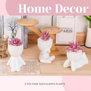 3pcs Pink Artificial Succulents for Women Office <b>Desk</b> Decor & Accessories - Product Image 2