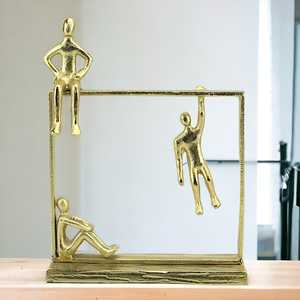 33cm H X 8cm W X 25.5cm L Modern Aluminium Figurative Sculpture Three Human Figures Rectangle <b>Frame</b> Handmade Eco-Friendly - Product Image 4