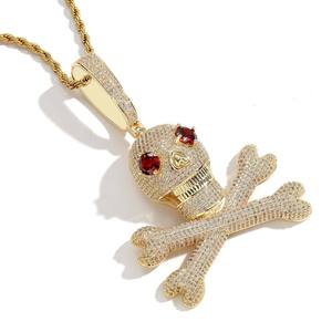 Most Selling Iced Skull Crossbones Pendant Necklace 18K Gold Plated Cubic Zirconia Pave Setting Men's Hip Hop <b>Rope</b> <b>Chain</b> Jewelry - Product Image 4