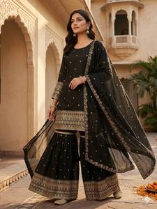 New TENNECY Designer Party Wear <b>Top</b> Plazzo with Fancy Dupatta Heavy Vichitra Silk Heavy Embroidery Work Quick Dry - Product Image 4