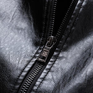<b>Men's</b> Black PU Leather Moto <b>Jacket</b> Stand Collar Zipper Closure Regular Length Solid Color Autumn Wear - Product Image 6