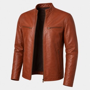 Veste en cuir et toile de qualité supérieure, style motard, fermeture éclair, col rabattu, manches longues, veste décontractée, coupe moderne pour homme - Product Image 1