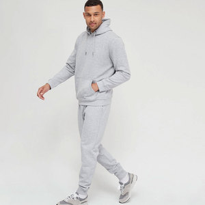 Ensemble de survêtement gris à capuche pour hommes, couleur unie, sweat-shirt et pantalon décontractés de longueur intégrale avec poches latérales, taille élastique, vêtements d'automne - Product Image 2