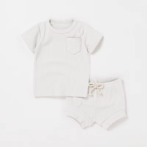 Venta al por Mayor de Ropa Infantil Unisex, Conjunto de Pijama de 2 Piezas de Algodón Orgánico Suave para Bebé Niño, Verano - Product Image 4