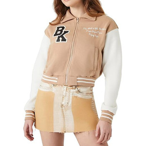 Chaqueta Varsity Corta Personalizada para Mujer, Chaqueta Universitaria de Lana Estampada, Impermeable, Acolchada, Térmica y Transpirable, Estilo Universitario - Product Image 1