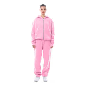 Survêtement d'hiver à capuche zippé de haute qualité pour femme, ensemble deux pièces avec pantalon, logo personnalisé, survêtements de jogging amples et oversize, vente en gros - Product Image 2