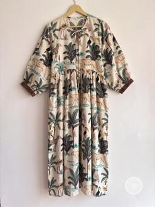 Handmade Indian Cotton <b>Kaftan</b> Lightweight <b>Beach</b> Cover Up Summer Dress Boho Maxi Dress Women Loose Fit Three Quarter Puff Sleeve - Product Image 1
