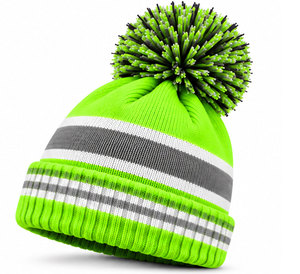 Bonnet en tricot épais vert néon avec pompon, revers rayé et logo, bonnet personnalisé disponible dans toutes les couleurs - Product Image 4
