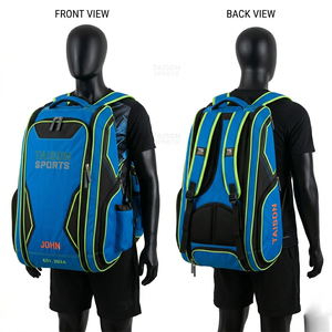 Sac à dos de sport pour homme en tissu polyester épais GSM, vert foncé avec empiècements contrastants noirs, logo personnalisé par transfert thermique, équipement de voyage - Product Image 2