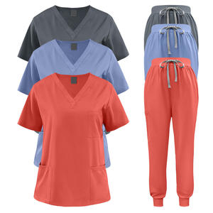 GLOWING NEON INDUSTRY Women's V-Neck Scrub <b>Top</b> Set 90% Polyester Worsted Fabric Hospital Use Short Sleeve Needle Detection - Product Image 1