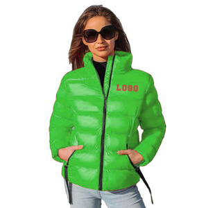 Women Quilted Jacket Purple Stand Collar Full Sleeve Solid Color Logo Front <b>Zipper</b> Closure Waterproof Lightweight Winter Wear - Product Image 4