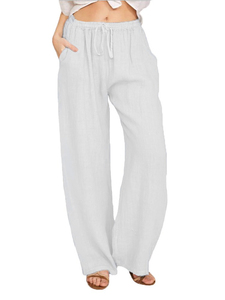Women's 100% Cotton Wide Leg Pants High Waist Zipper Fly Loose Fit Full Length Solid Color Casual Summer Breathable Quick Dry - Product Image 1