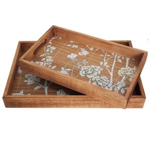 Bandeja de Servicio con Incrustaciones de Hueso de Ratán, para Frutas, Aperitivos, Café, Bodas, Fiestas, Decoración de Mesa, Catering - Product Image 3