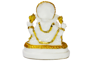 White <b>Gold</b> Resin Ganesh <b>Statue</b> Handmade Molded Religious Art Deco Figurine for Tabletop Decor Diwali Theme Traditional Design - Product Image 3