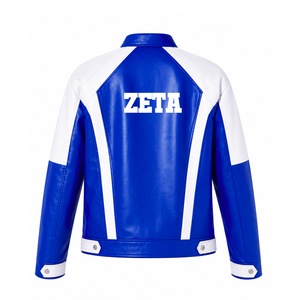 Veste en cuir personnalisée Zeta Phi Beta Sorority bleue et blanche avec logo brodé, style décontracté pour femme, doublure en polyester - Product Image 3