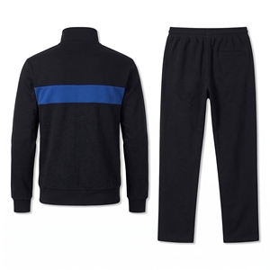 Conjunto Deportivo para Hombre, para Gimnasio y Running, Azul con Franja en Contraste en el Pecho, Chaqueta y Pantalones de Poliéster y Algodón, Cuello Alto, Cierre Completo - Product Image 4