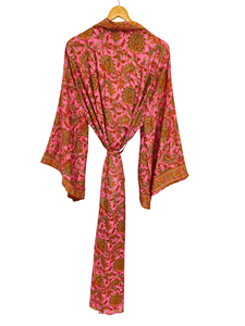 Robe en soie longue jusqu'aux chevilles, robe multicolores, robe de nuit, robe indienne vintage en soie recyclée, kimono en sari - Product Image 5