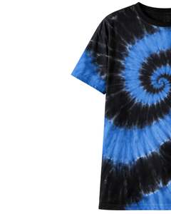 เสื้อยืดสีน้ำเงินดำลายมัดย้อมแบบสไปรัลสำหรับผู้ชาย ผ้าฝ้ายลำลอง สตรีทแวร์ คอกลม แขนสั้น แฟชั่นฤดูร้อน - Product Image 3