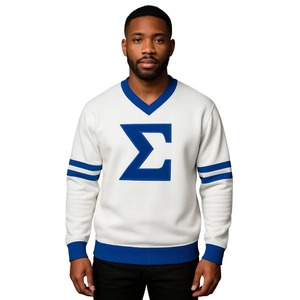Sweat-shirt en molleton blanc pour homme à col montant et fermeture éclair, imprimé lettres Blue Sigma, coupe classique, style preppy, écologique, personnalisable - Product Image 1