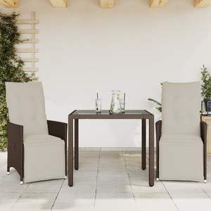 Conjunto de Bistro de 3 Piezas de Ratán Sintético Marrón con Cojines para Patio y Jardín - Product Image 1