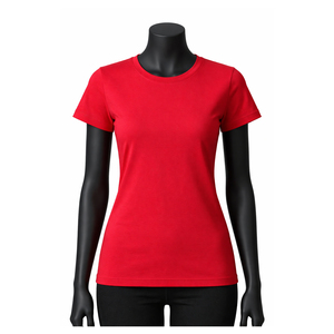 Women's <b>Red</b> Crew Neck Short Sleeve T-Shirt Slim Fit Jersey Cotton Casual Wear All Seasons - Product Image 1