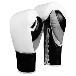 Guantes de Boxeo de Cuero con Cordones Blancos y Negros, Guantes de Entrenamiento para Adultos, Transpirables, con Protección de Espuma Multicapa - Product Image 1