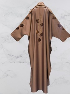 2026 Brown Solid Breathable V Neck <b>Abaya</b> Women Modest Ankle Length Long Sleeve Polyester Middle East Style Daily Wear <b>Wedding</b> - Product Image 2