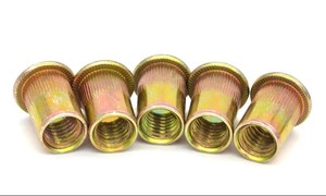 Écrou à riveter tendance en laiton avec finition zinguée, écrou à riveter à tête moletée plate - Product Image 6