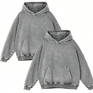Nouvel arrivage : Sweat à capuche en molleton bouclette 420 g/m² bleu denim, design personnalisé, lavage acide, impression en relief - Product Image 5
