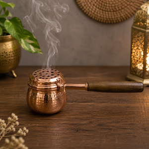 Hammered Copper Bakhoor <b>Burner</b> Wooden Handle Charcoal Incense <b>Burner</b> Oud <b>Burner</b> Aromatherapy Home Decor Wholesale OEM ODM - Product Image 3