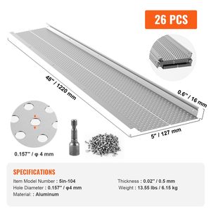 Filtro a lamelle in alluminio fai-da-te da 5 pollici per protezione grondaie, 26 pezzi, lunghezza totale 104 piedi, coperture per alette e prese d'aria con diametro foro 0,157 piedi (0,0) - Product Image 4