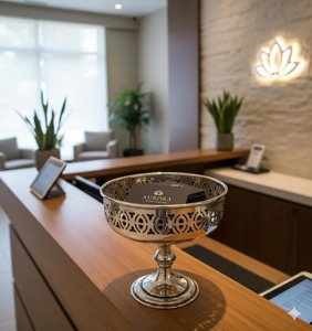 Elegante Tazón con Pedestal Plateado, Ideal para Decoración Moderna del Hogar, Centro de Mesa, Encimera de Cocina y Adorno para Comedor, de la India - Product Image 5