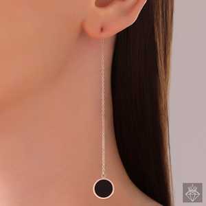 PRAO <b>Black</b> round Glitz Anti-Tarnish Thread Danglers Fashion <b>Dangle</b> <b>Earrings</b> - Product Image 3