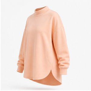 Custom Peach <b>Womens</b> Mock Neck <b>Sweatshirt</b> <b>Longline</b> Curved Hem Pullover Top WSS-0025 - Product Image 3