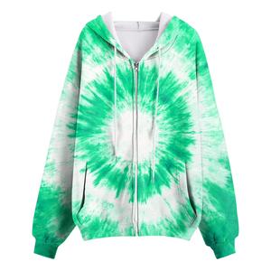 TieDye Zip Up Hooded Fleece Jacket Women Long Sleeve Full Length Regular Fit Autumn Wear With Kangaroo Pocket Polyester <b>Material</b> - Product Image 5
