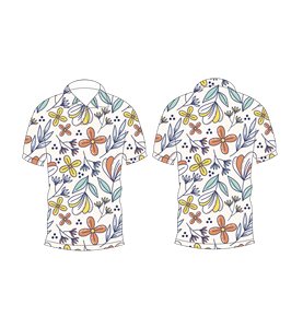 Mens Casual Floral Print <b>Polo</b> Shirt Short Sleeve Summer Button Collar <b>White</b> Multicolor Flower Tee - Product Image 3