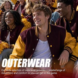 Veste universitaire unisexe orange d'hiver avec manches en cuir PU noir, col rond, double boutonnage, logo frontal, boutons, capuche, coupe-vent - Product Image 6