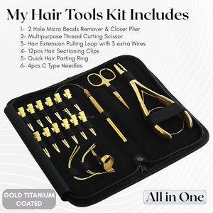 Kit Profesional de Herramientas para Extensiones de Cabello, Incluye Alicates de Crimpado de Microperlas de 2 Orificios, 12 Pinzas de Seccionamiento de Cabello, Dorado - Product Image 2